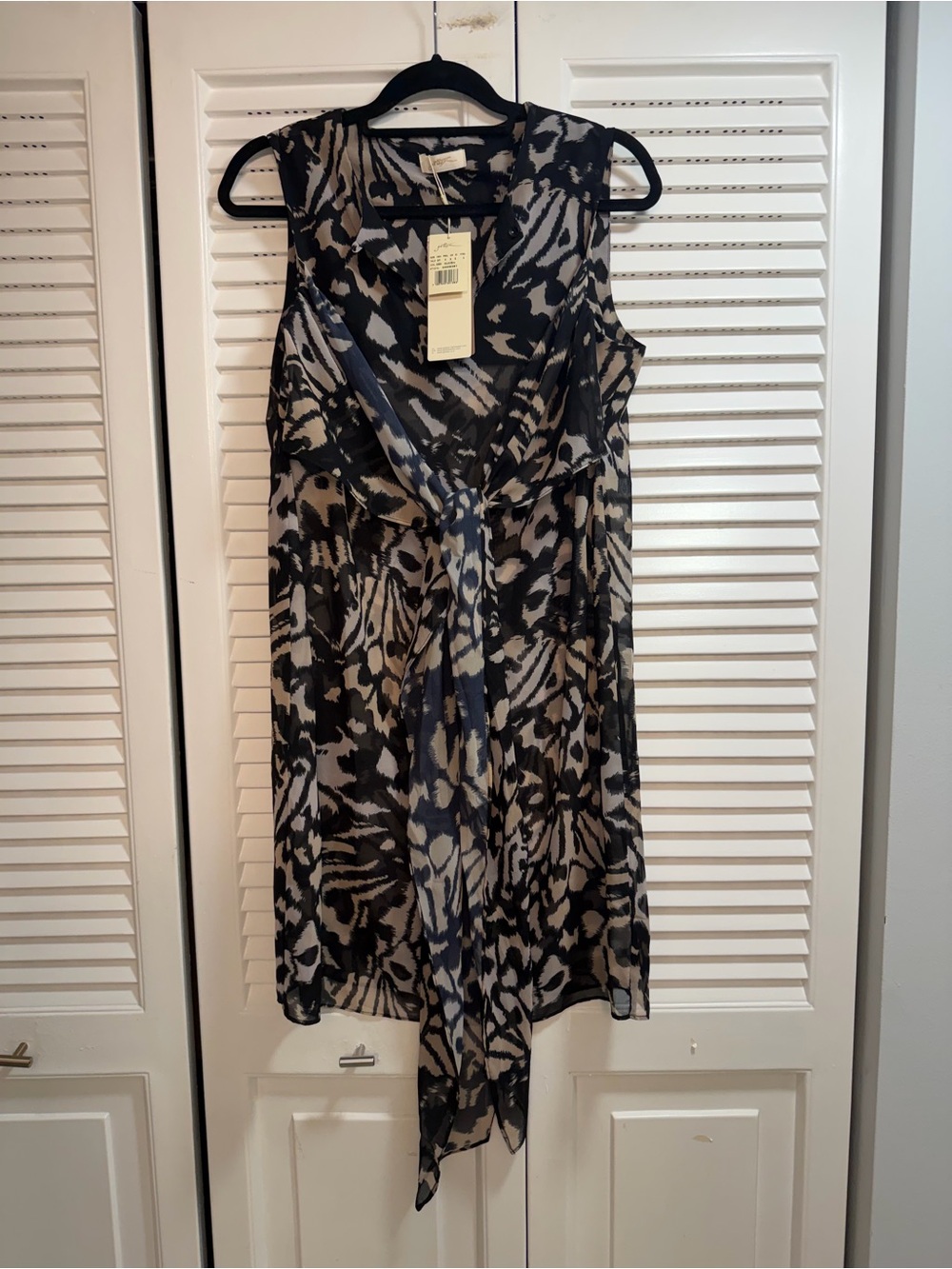 Gottex Black & Cream Printed Sleeveless Tie-Front Swim Coverup